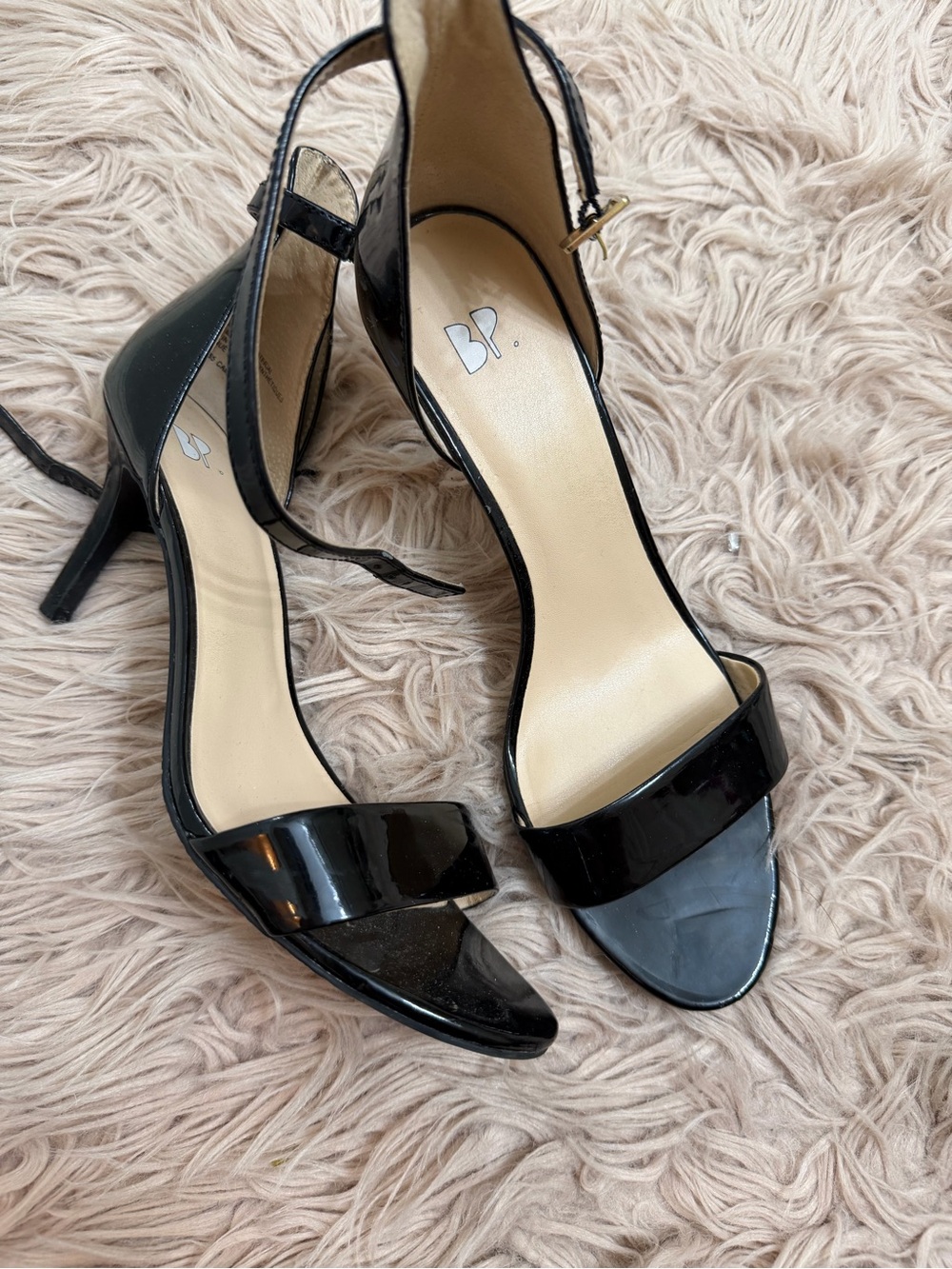 bp Black Patent Open-Toe Ankle-Strap Heels
